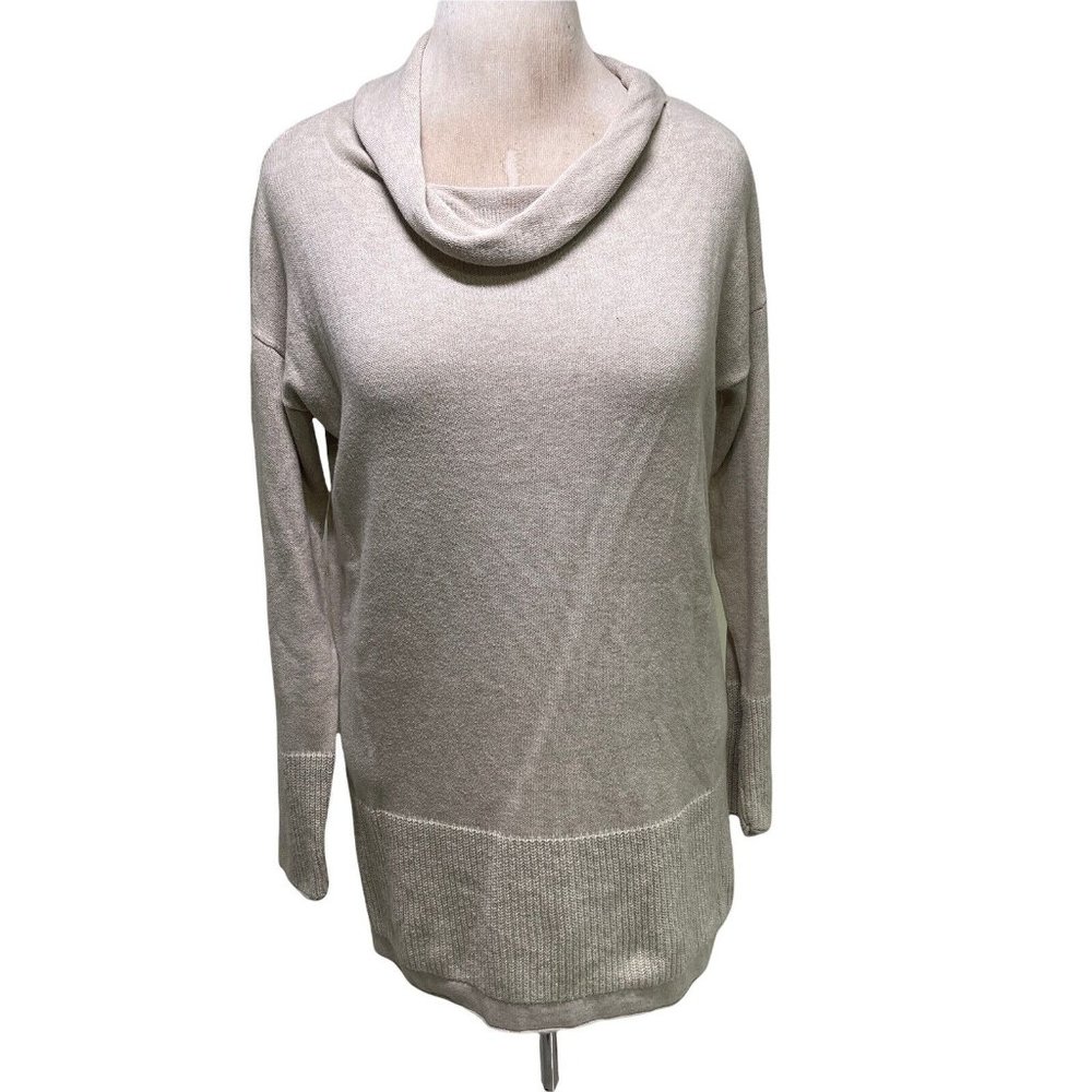 Pure Jill Sweater sz Medium Tall Women's Cowlneck Cotton Wool Oatmeal Ribbed Hem